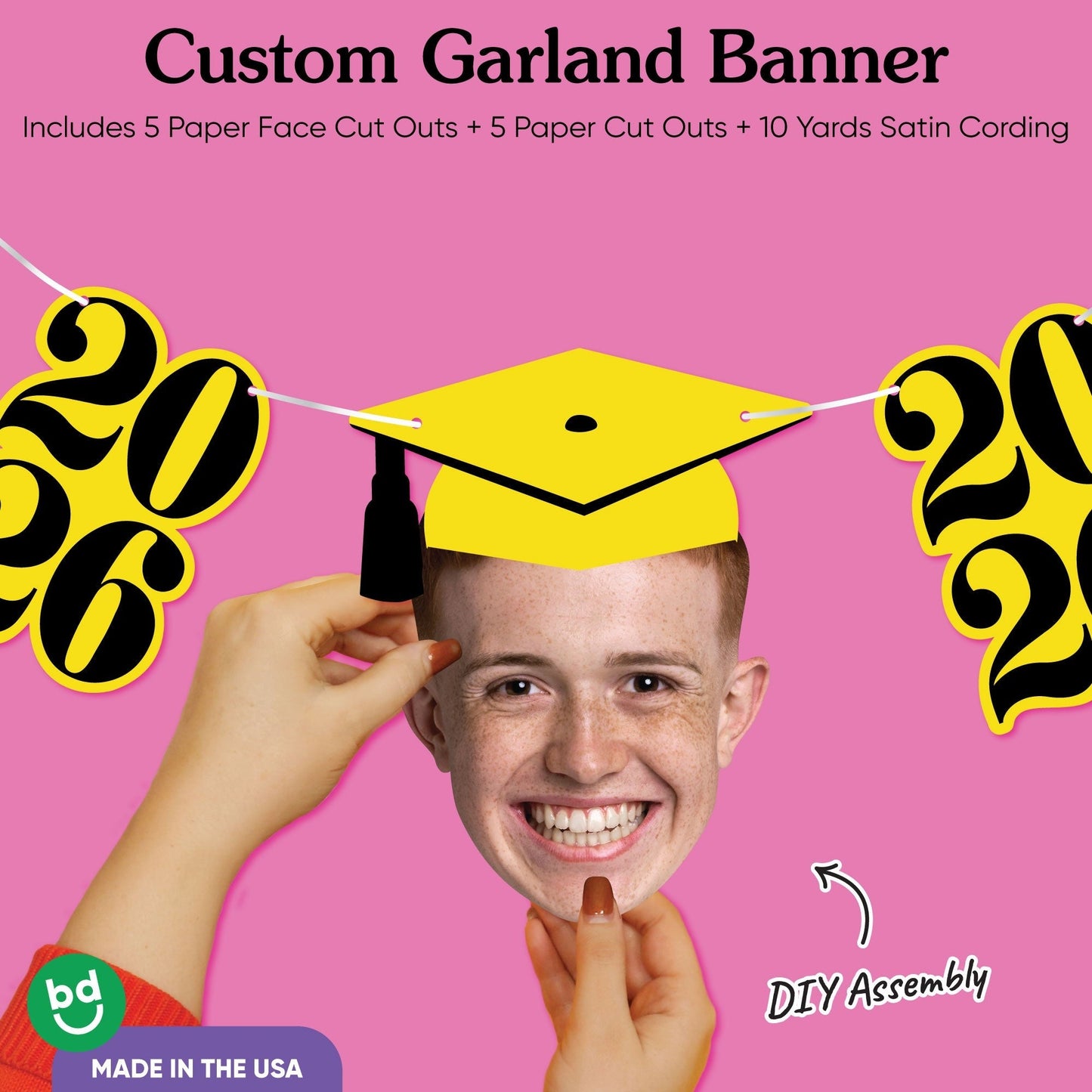 Custom Face Yellow Graduation Garland Banner