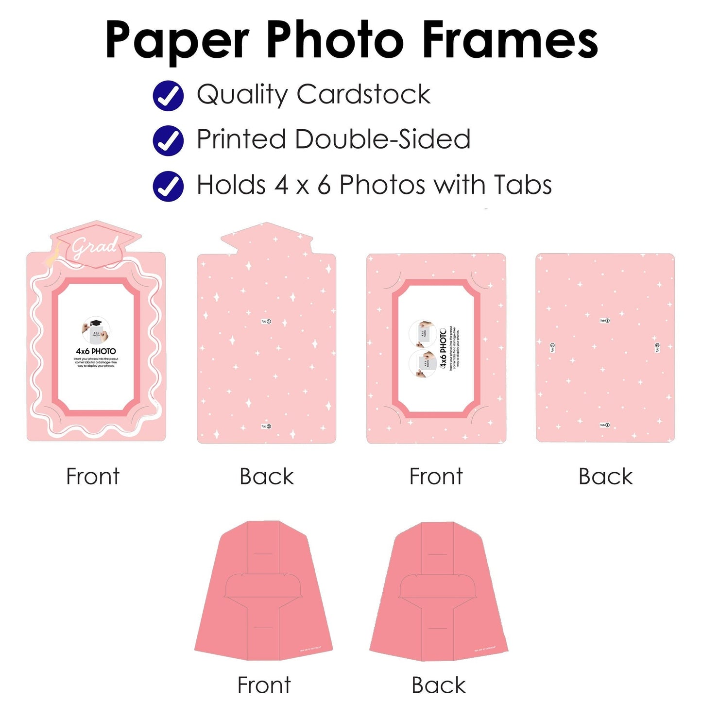 Pastel Grad Paper Photo Frames - 12 Ct