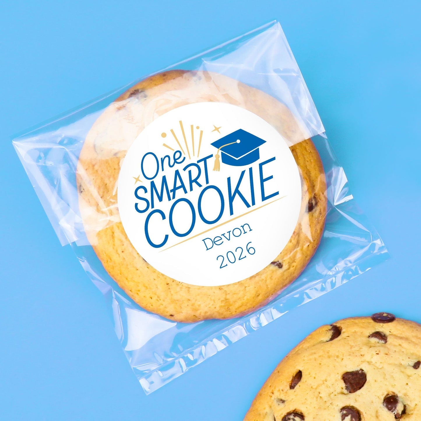 Custom Text Stickers & Clear Cookie Bags - Blue Grad - 100 Ct