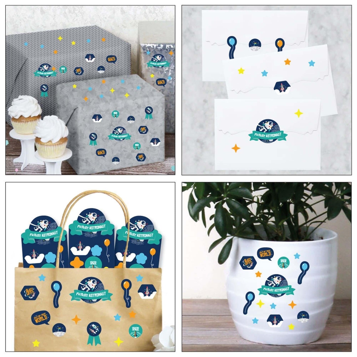 Blast Off to Outer Space - Rocket Ship Birthday Party Favor Kids Stickers - 16 Sheets - 256 Stickers