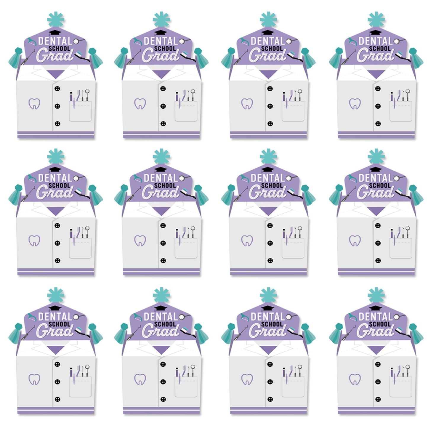 Dental School Grad - Treat Box Party Favors - Dentistry and Hygienist Graduation Party Goodie Gable Boxes - Set of 12