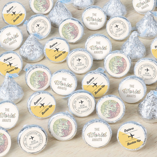 World Awaits - Travel Themed Party Small Round Candy Stickers - Party Favor Labels - 324 Count