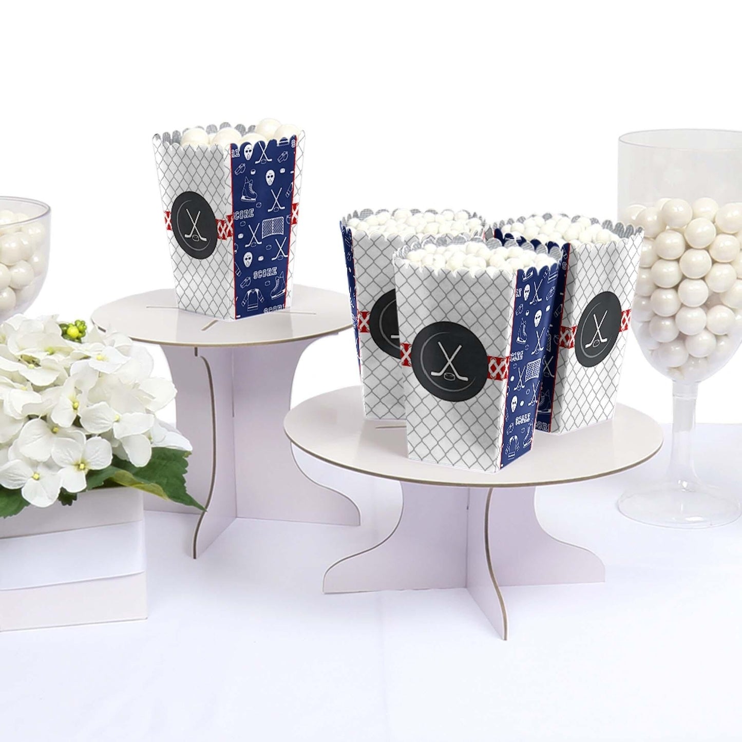 Shoots and Scores - Hockey - Baby Shower or Birthday Party Favor Popcorn Treat Boxes - Set of 12