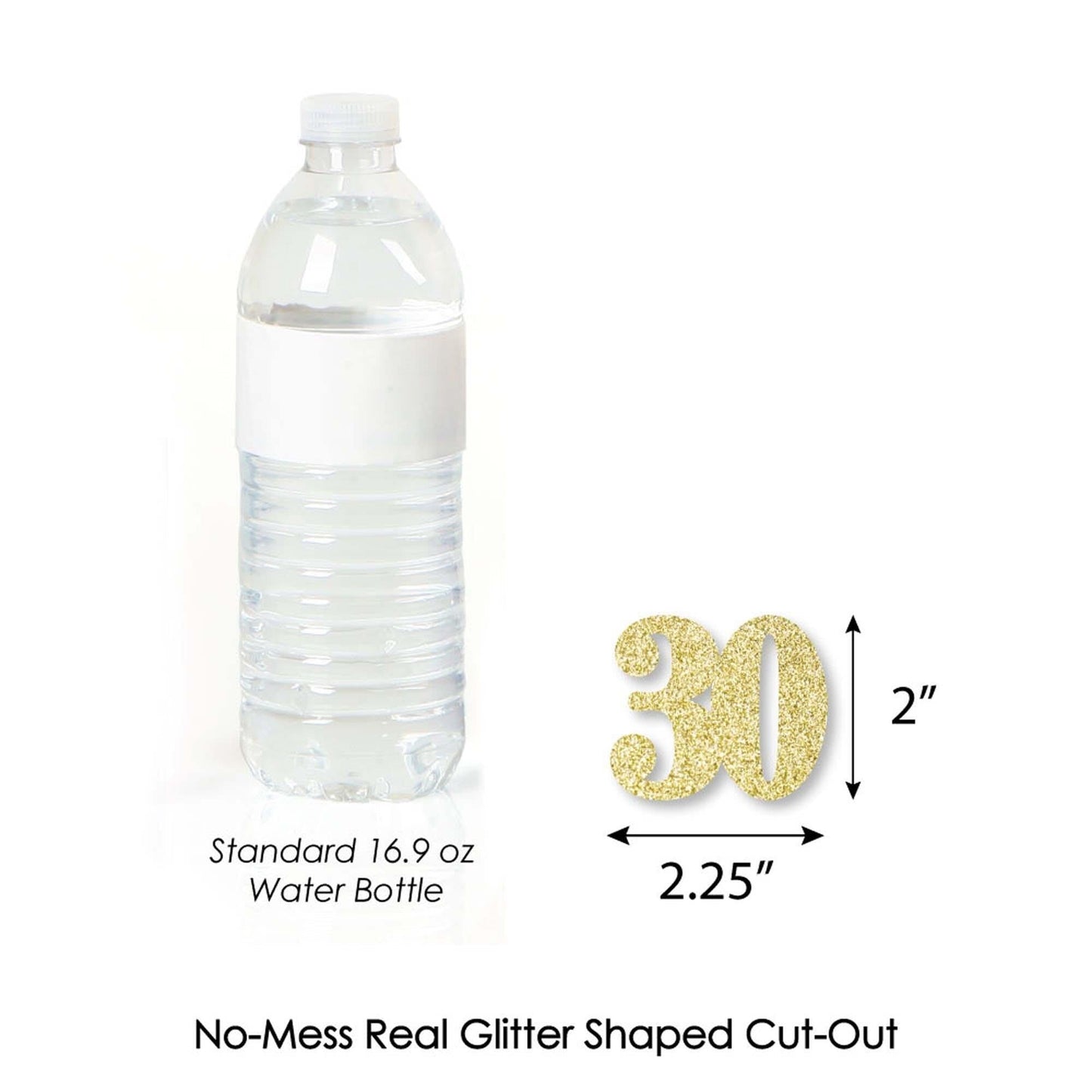 Gold Glitter 30 - No-Mess Real Gold Glitter Cut-Out Numbers - 30th Birthday Party Confetti - Set of 24