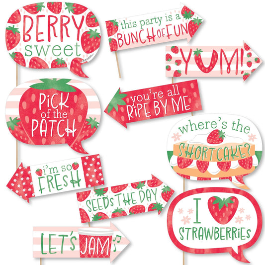 Funny Berry Sweet Strawberry - Fruit Themed Birthday Party or Baby Shower Photo Booth Props Kit - 10 Piece