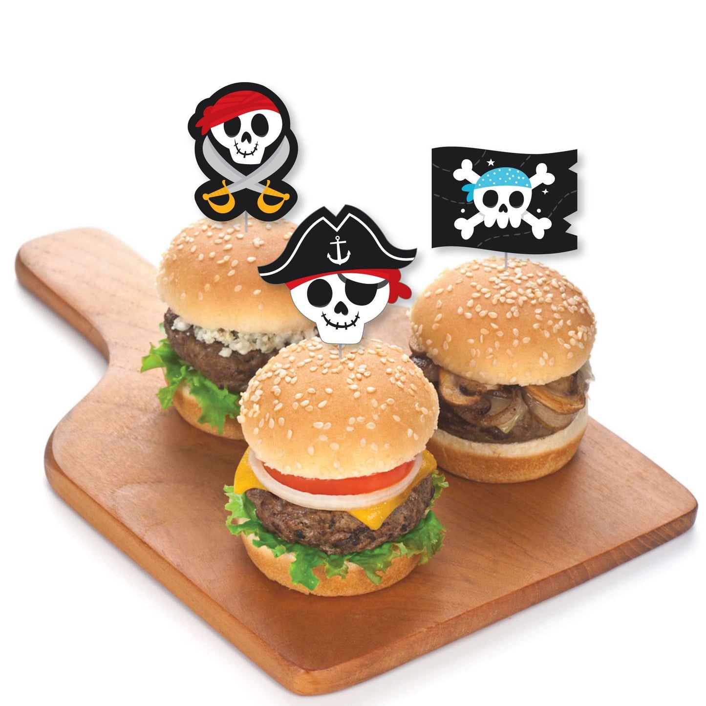 Pirate Ship Adventures - Dessert Cupcake Toppers - Skull Birthday Party Clear Treat Picks - Set of 24
