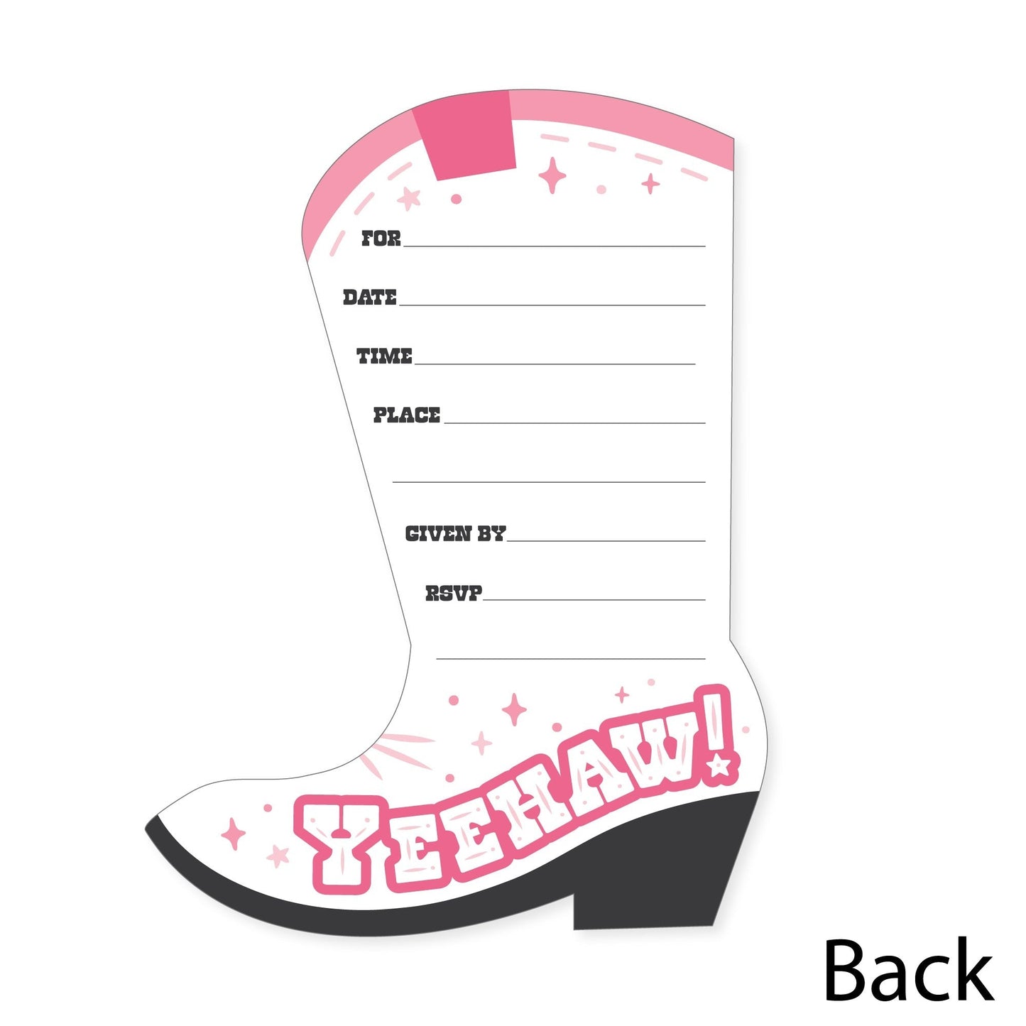 Rodeo Cowgirl - Shaped Fill-In Invitations - Pink Western Party Invitation Cards with Envelopes - Set of 12