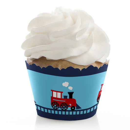 Railroad Party Crossing - Steam Train Birthday Party or Baby Shower Decorations - Party Cupcake Wrappers - Set of 12