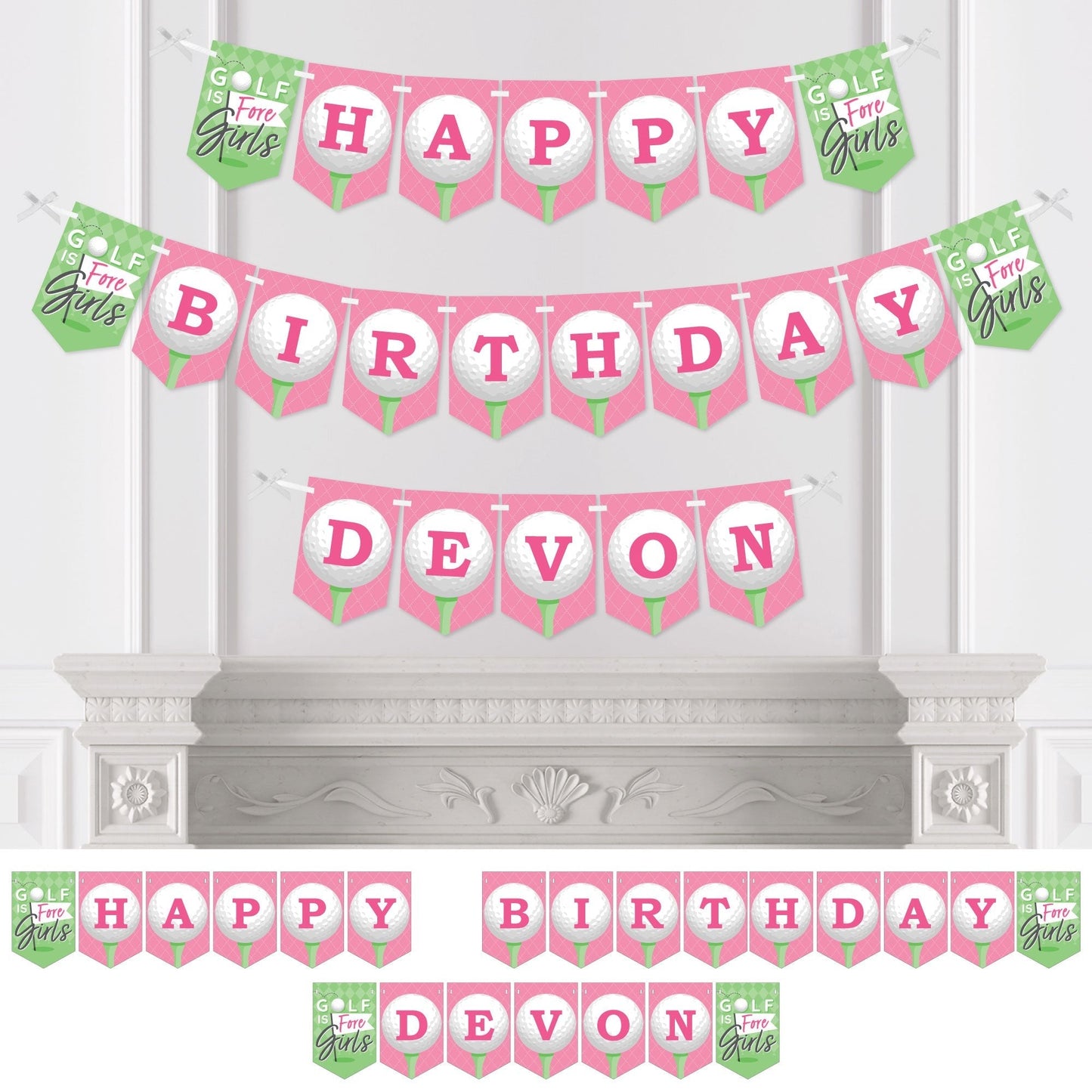 Personalized Golf Girl - Custom Pink Birthday Party Bunting Banner and Decorations - Happy Birthday Custom Name Banner
