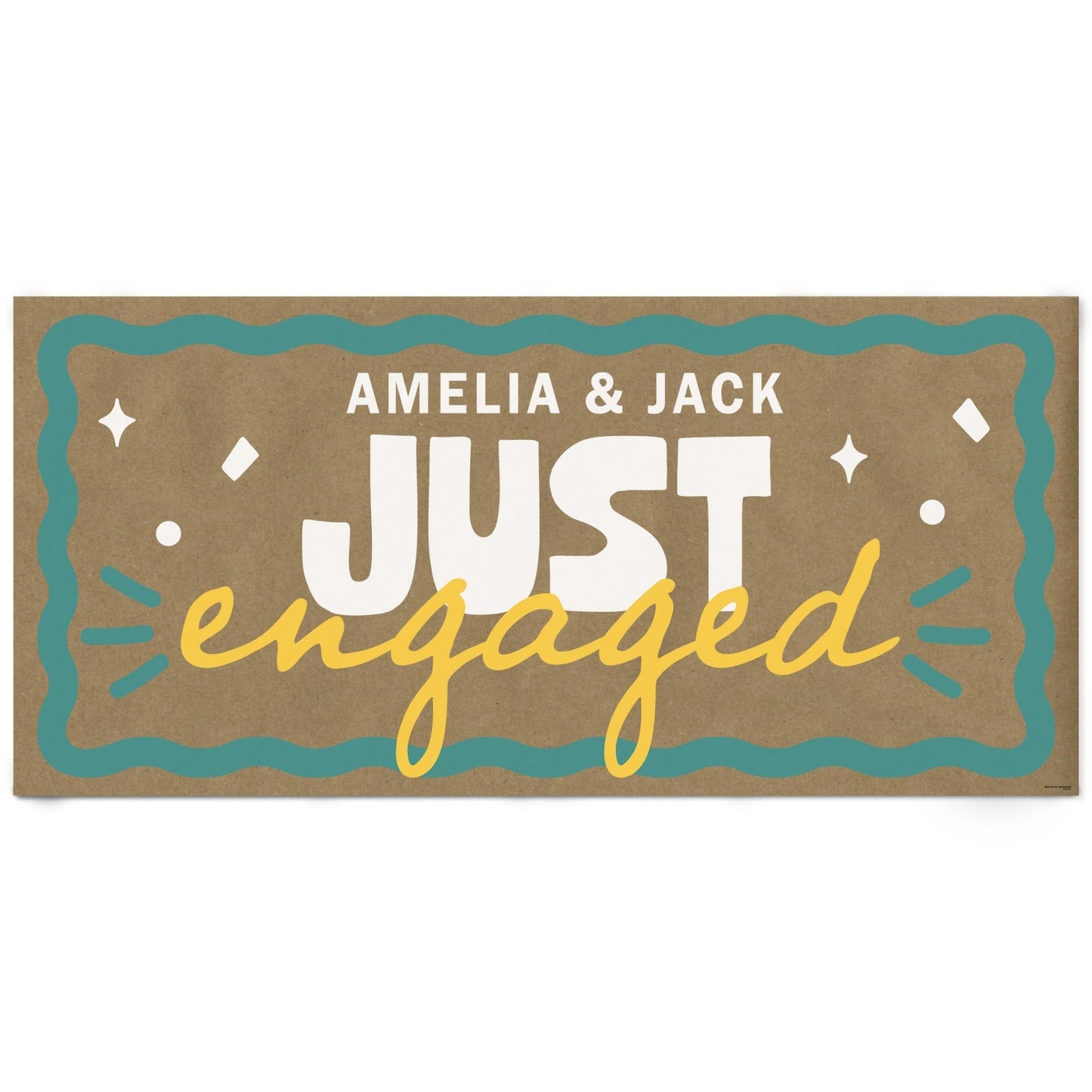 Custom Text Wavy Just Engaged Kraft Banner