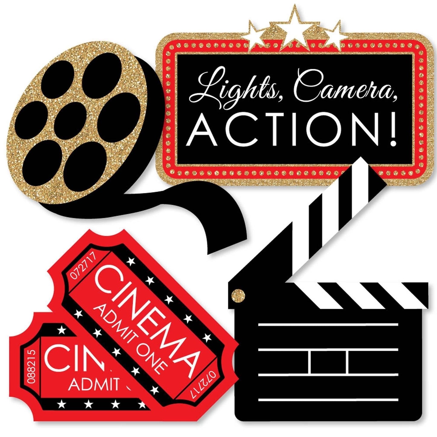 Red Carpet - Clapboard, Movie Tickets and Film Reel Decorations DIY Movie Night Party Essentials - Set of 20