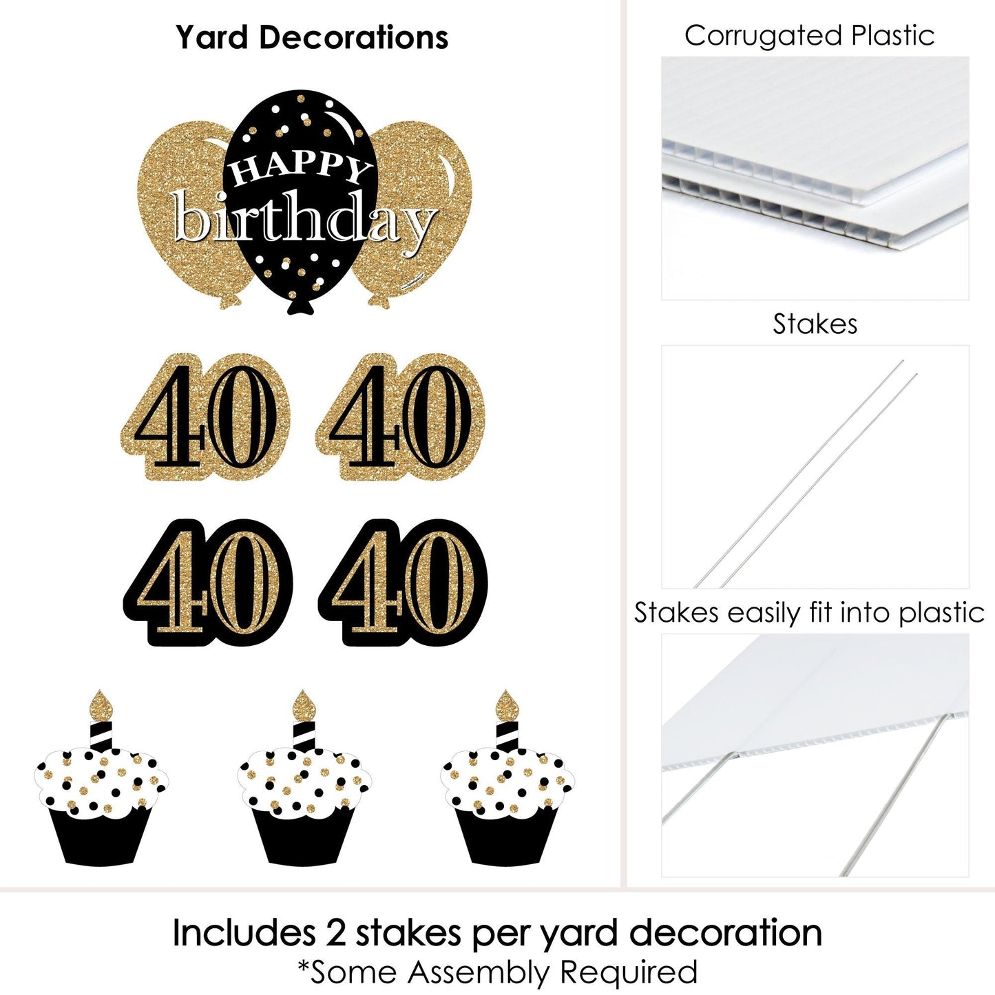 Adult 40th Birthday - Gold - Yard Sign & Outdoor Lawn Decorations - Birthday Party Yard Signs - Set of 8