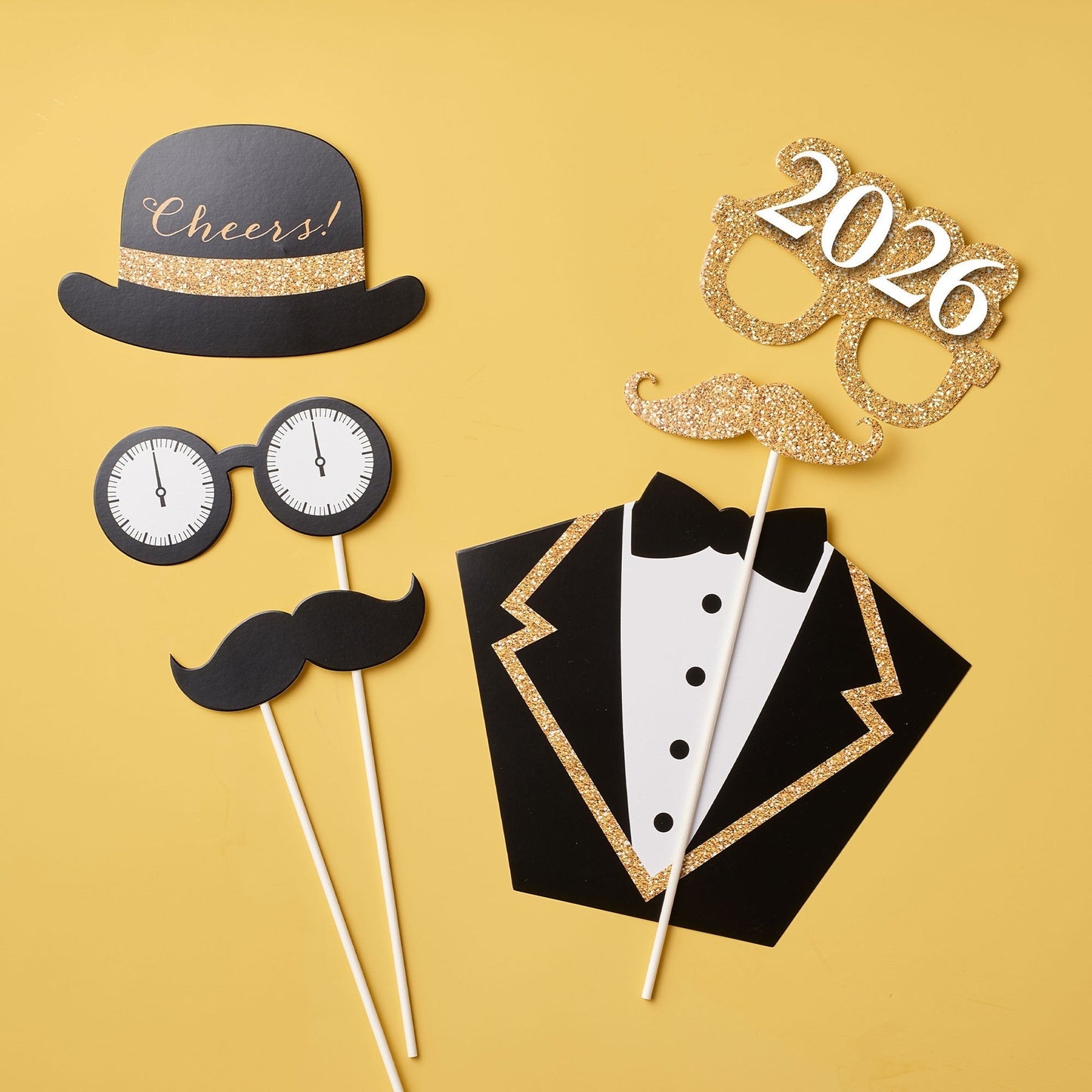 New Year's Eve - Gold - 2026 New Year's Eve Party Photo Booth Props Kit - 20 Count