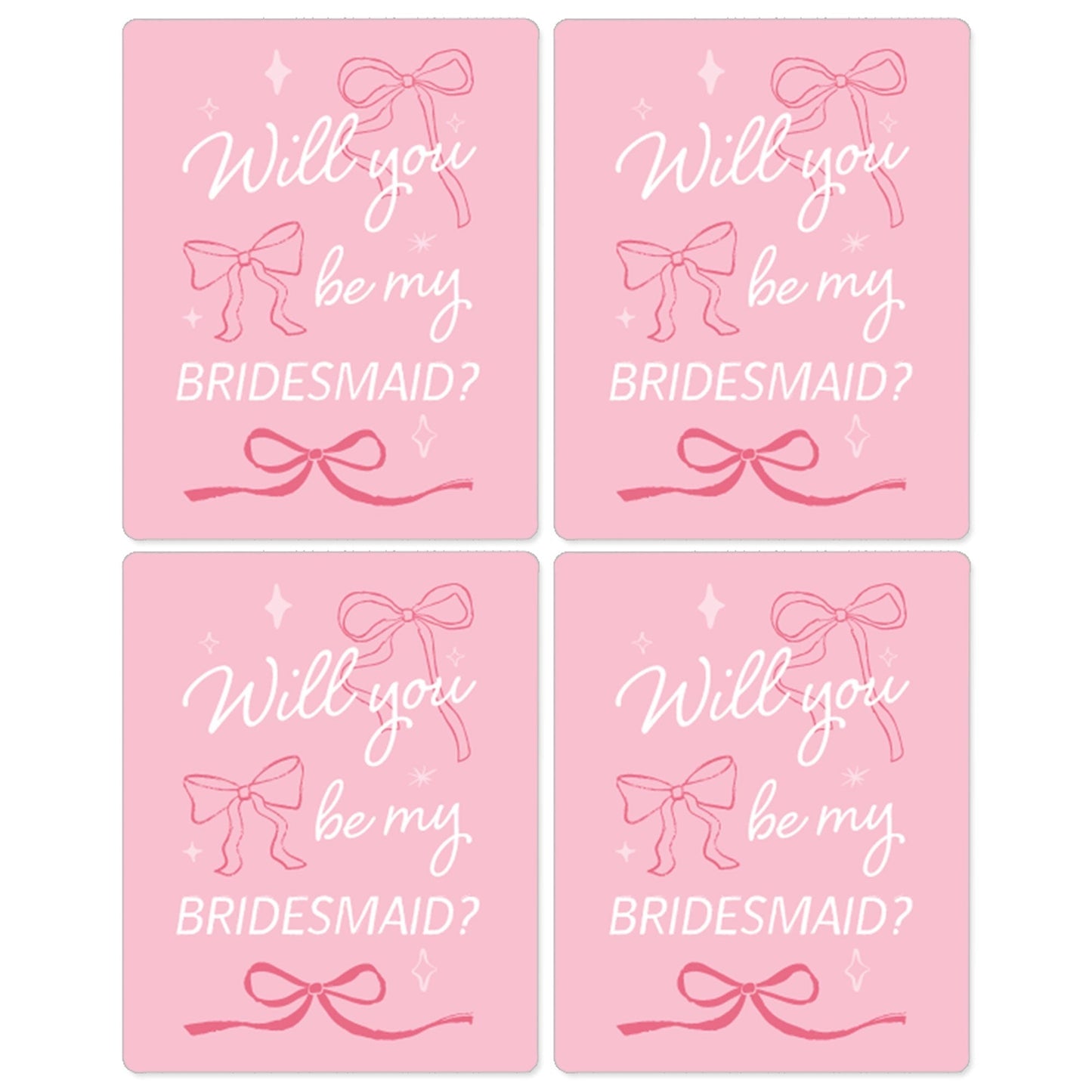 Will You Be My Bridesmaid Pink Bow Wine Bottle Labels - 4 Ct