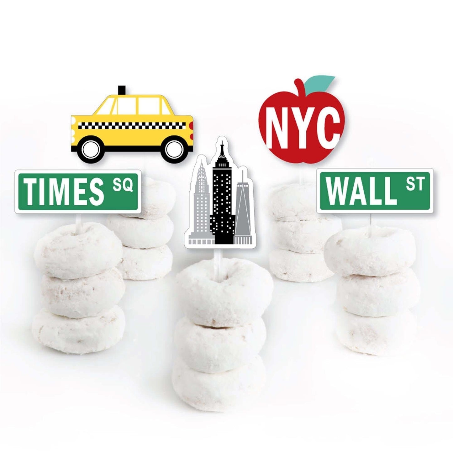 NYC Cityscape - Dessert Cupcake Toppers - New York City Party Clear Treat Picks - Set of 24