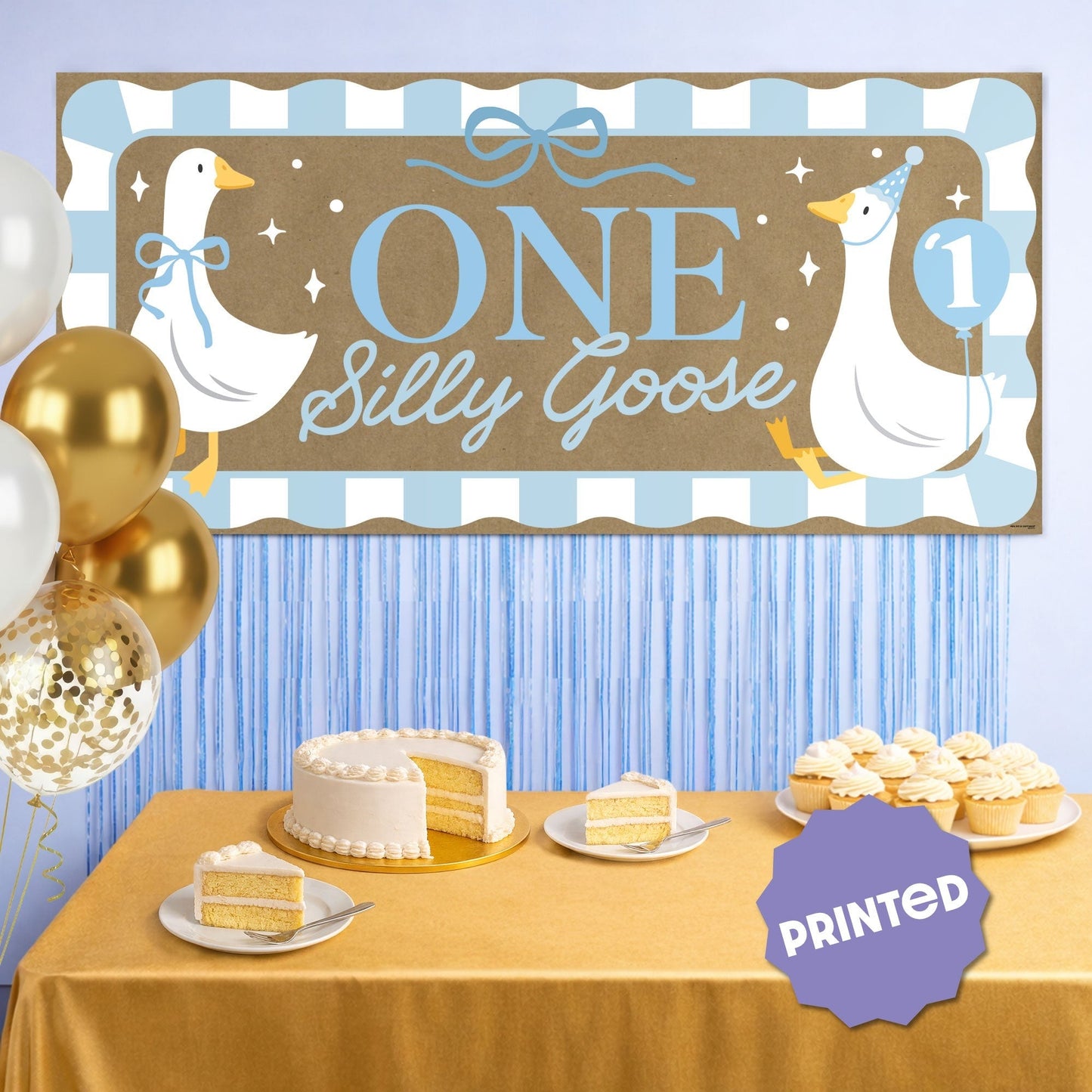 One Silly Goose Blue Kraft Banner