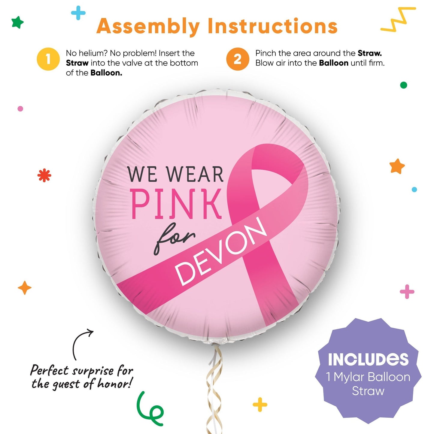 Custom Text Balloon - Breast Cancer Awareness - Double Sided - 1 Ct