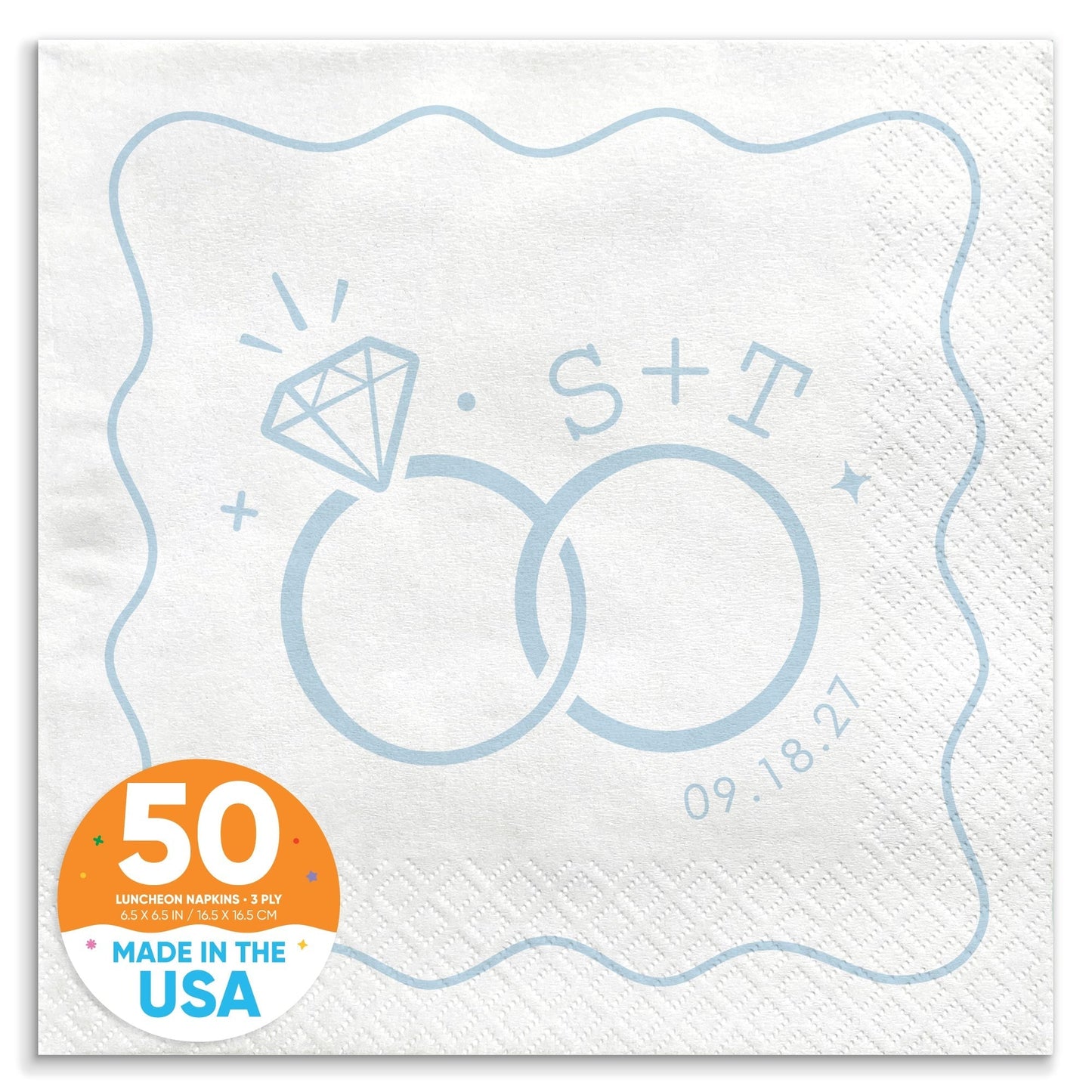 Custom Text - Dusty Blue Wedding Rings Napkins