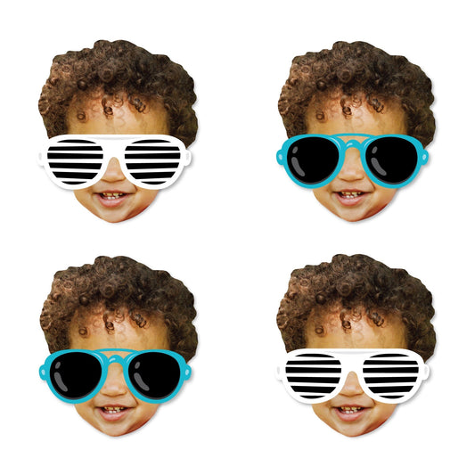 Custom Photo Two Cool - Boy - Blue 2nd Birthday Party DIY Shaped Fun Face Cut-Outs - 24 Count