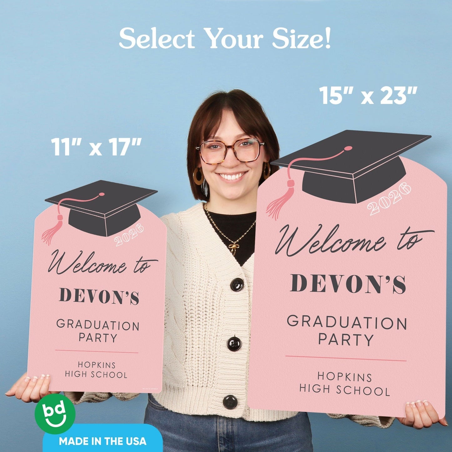 Custom Text Rose Gold Grad Welcome Sign