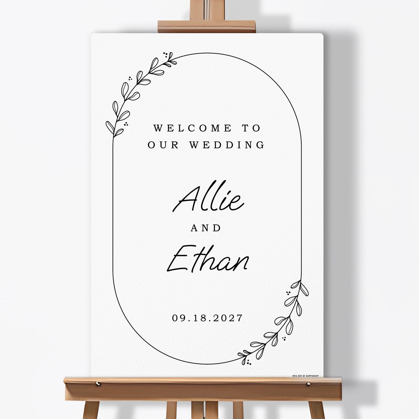 Personalized Text Rustic Leaves Wedding Hearts Welcome Sign (Select Your Size)