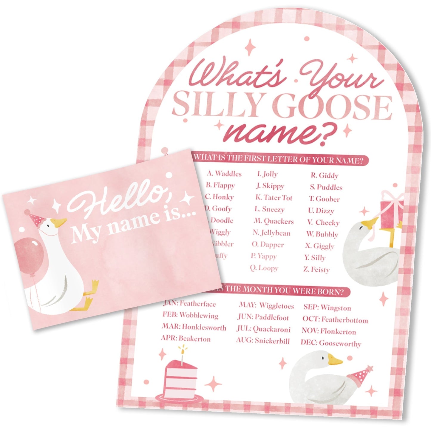 One Silly Goose Pink What's Your Name Party Game