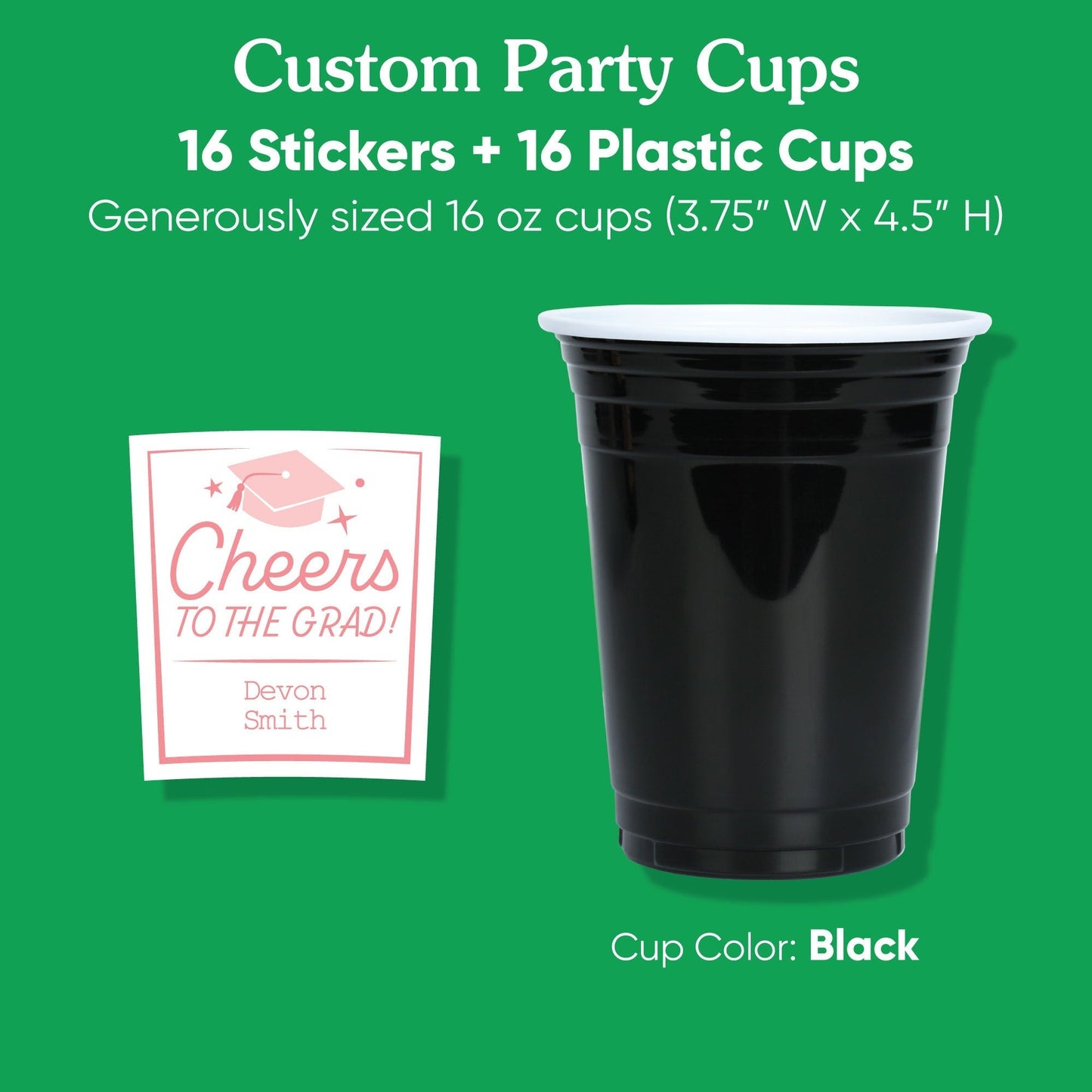 Custom Text Party Cups - Pink Graduation - 16 Ct