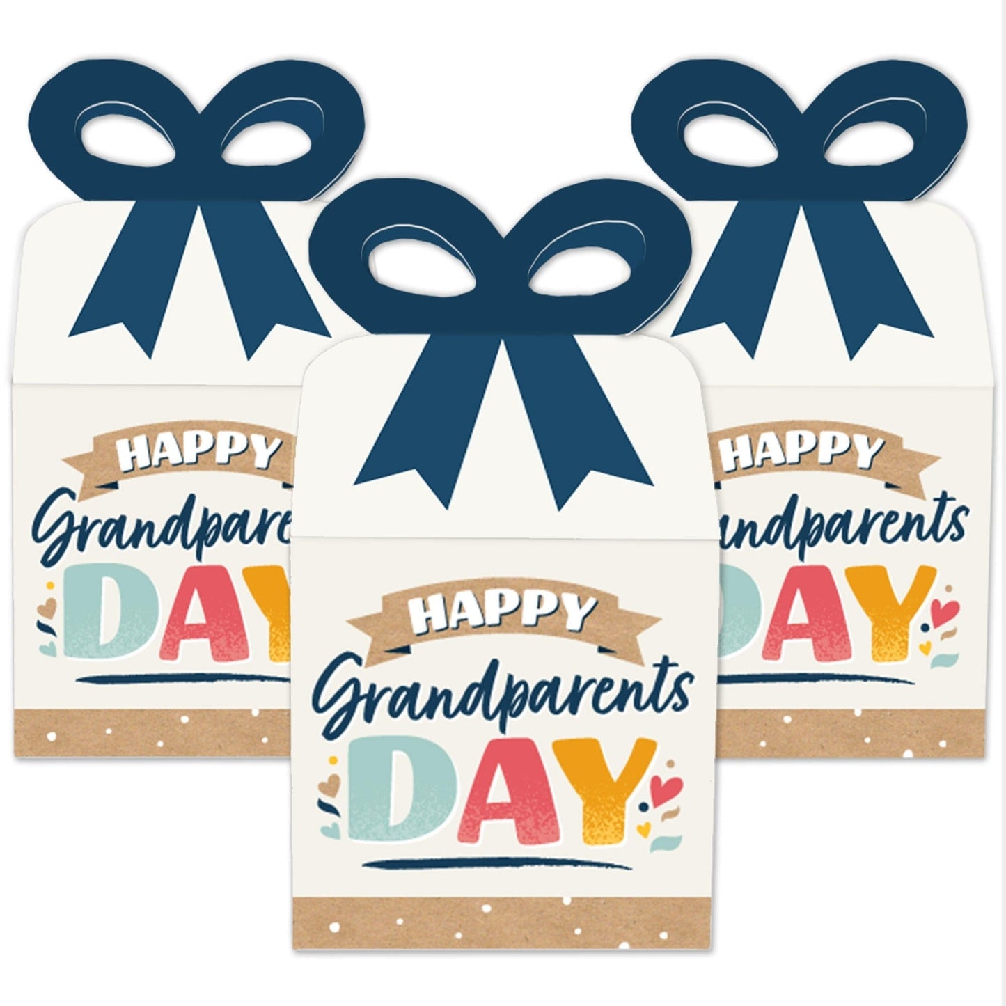 Happy Grandparents Day - Square Favor Gift Boxes - Grandma & Grandpa Party Bow Boxes - Set of 12