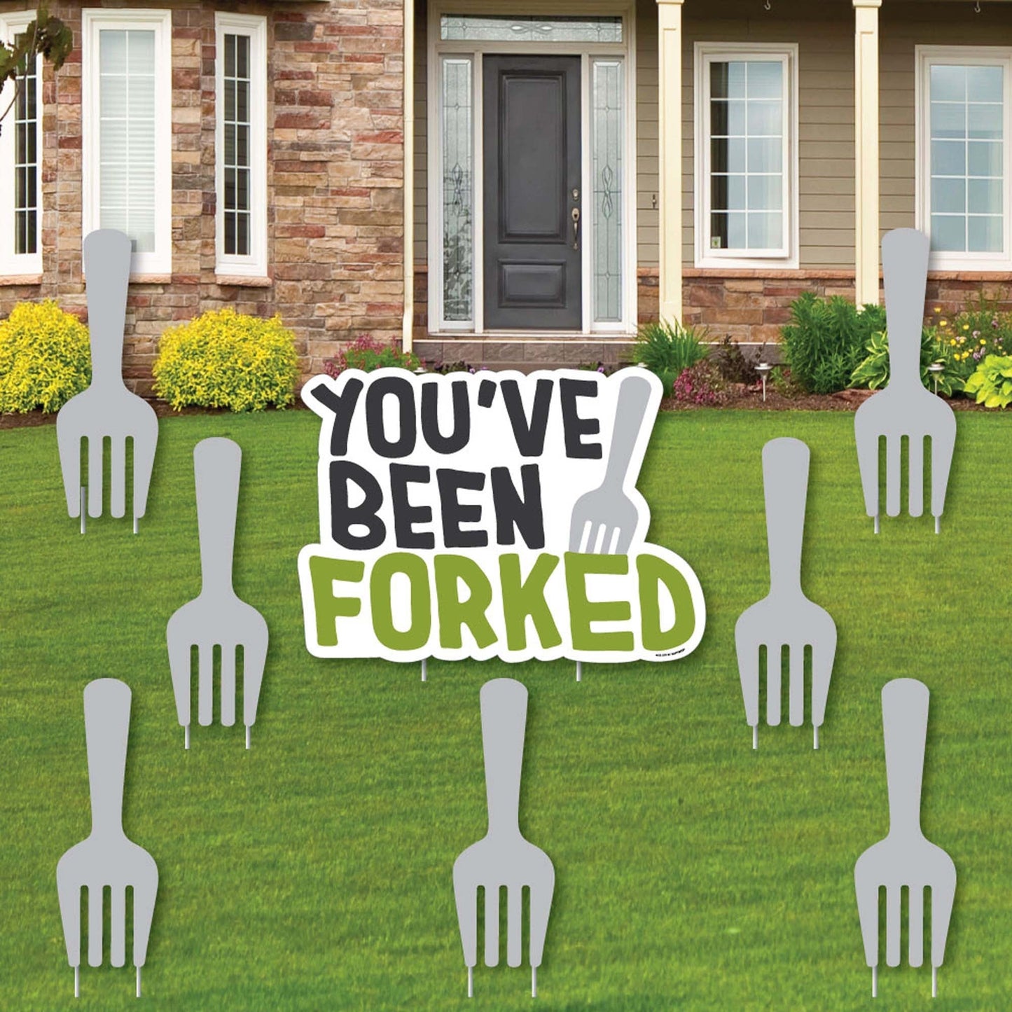 You've Been Forked - Yard Sign and Outdoor Lawn Decorations - Funny Fork Prank Yard Signs - Set of 8
