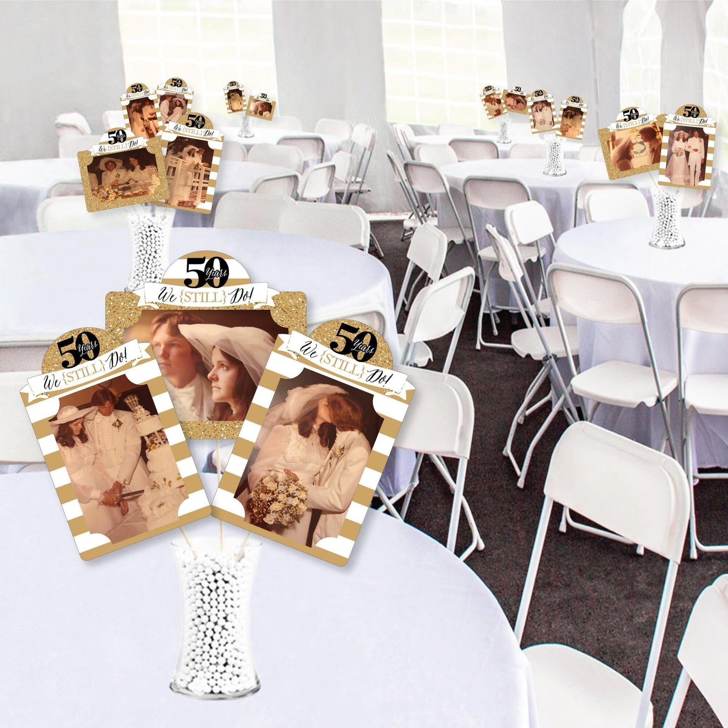 We Still Do - 50th Wedding Anniversary - Anniversary Party Picture Centerpiece Sticks - Photo Table Toppers - 15 Pieces