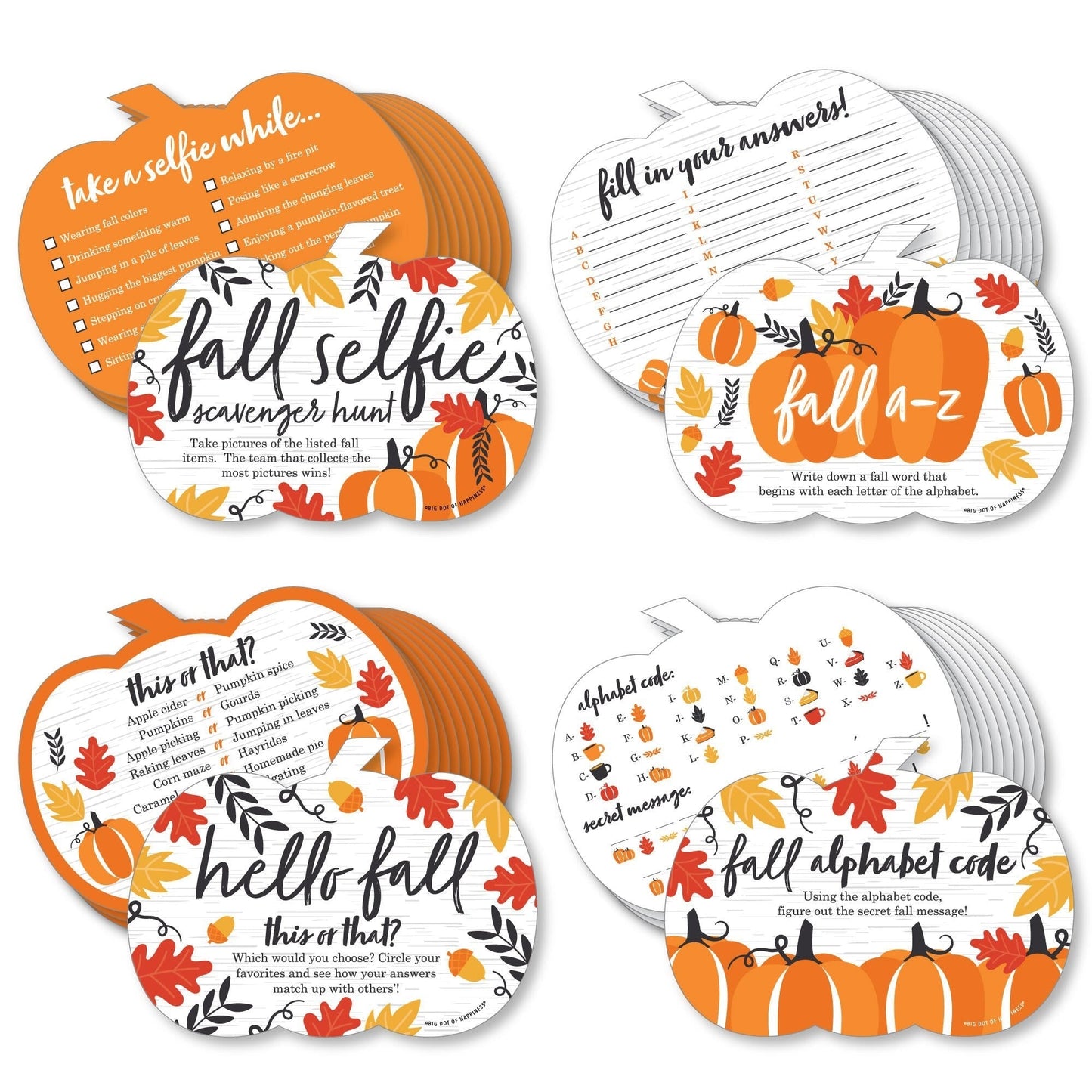 Fall Pumpkin - 4 Halloween or Thanksgiving Party Games - 10 Cards Each - Gamerific Bundle