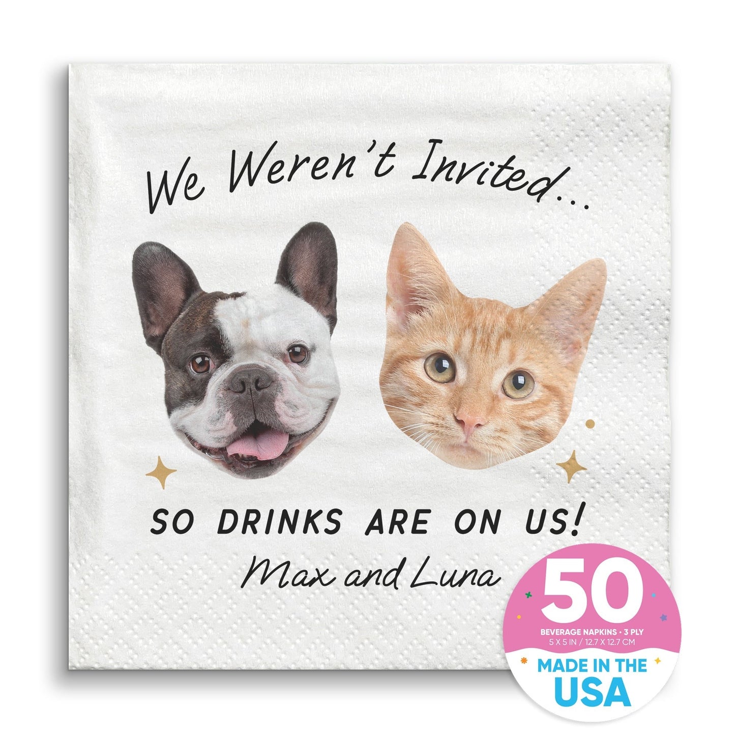 Custom Face Napkins - Drinks On Us Pet Wedding