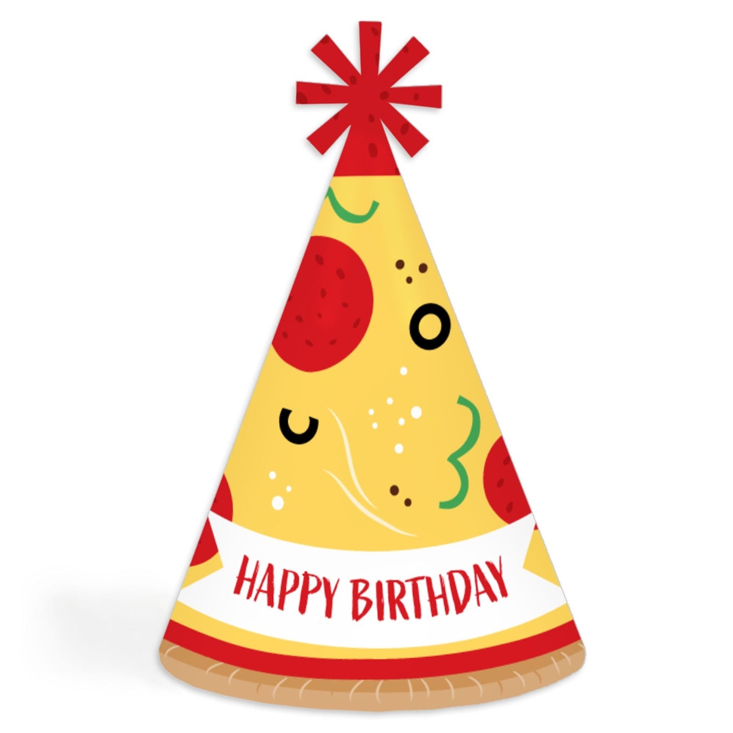 Pizza Party Time - Cone Happy Birthday Party Hats for Kids and Adults - Set of 8 (Standard Size)