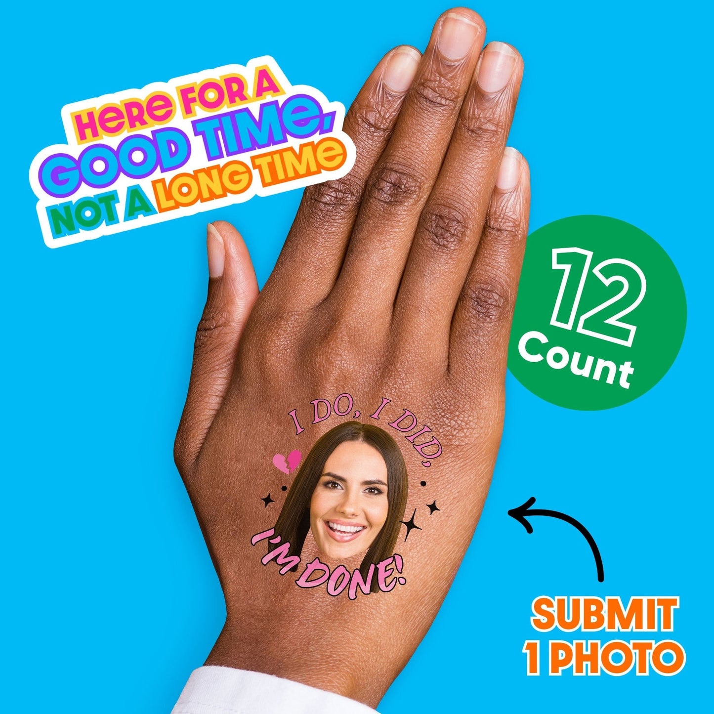 Custom Face Divorce Temporary Tattoos - 12 Ct