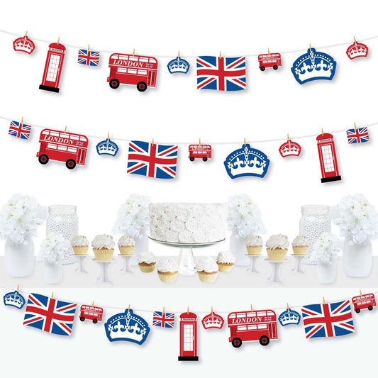 Cheerio, London - British UK Party DIY Decorations - Clothespin Garland Banner - 44 Pieces
