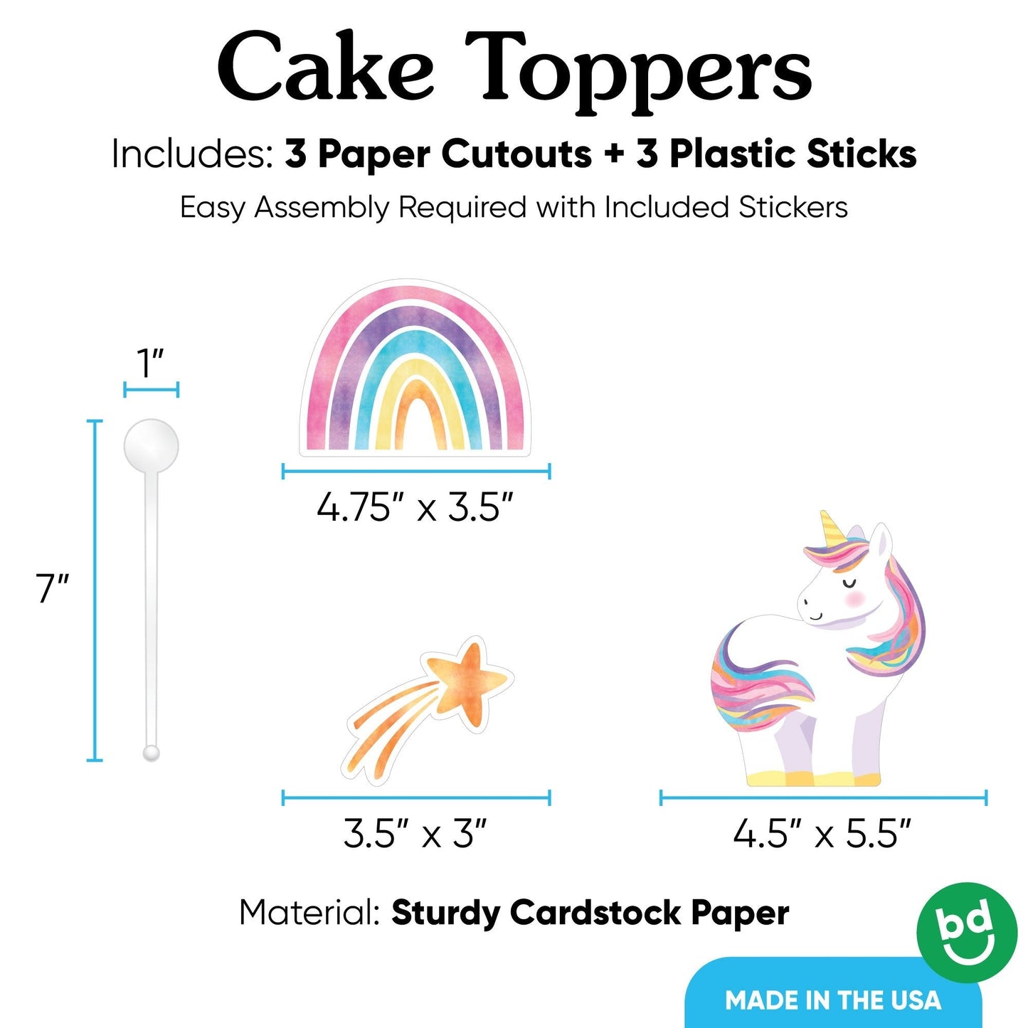 Unicorn Cake Topper - 3 Pc