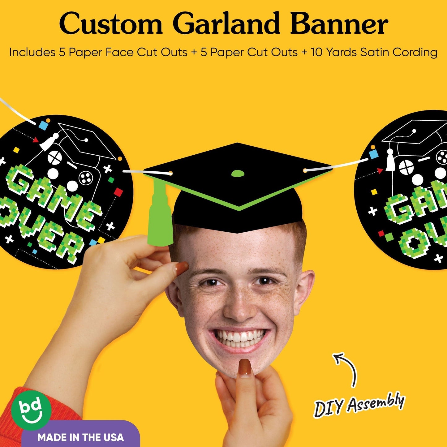 Custom Face Video Game Graduation Garland Banner
