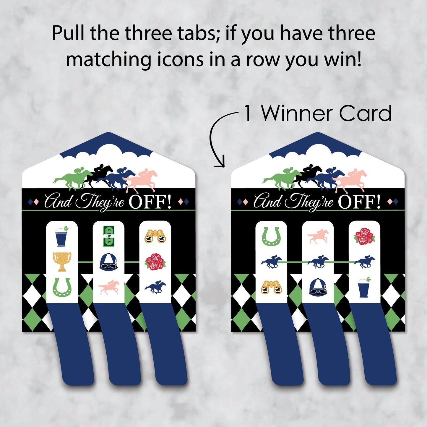Kentucky Horse Derby - Horse Race Party Game Pickle Cards - Pull Tabs 3-in-a-Row - Set of 12