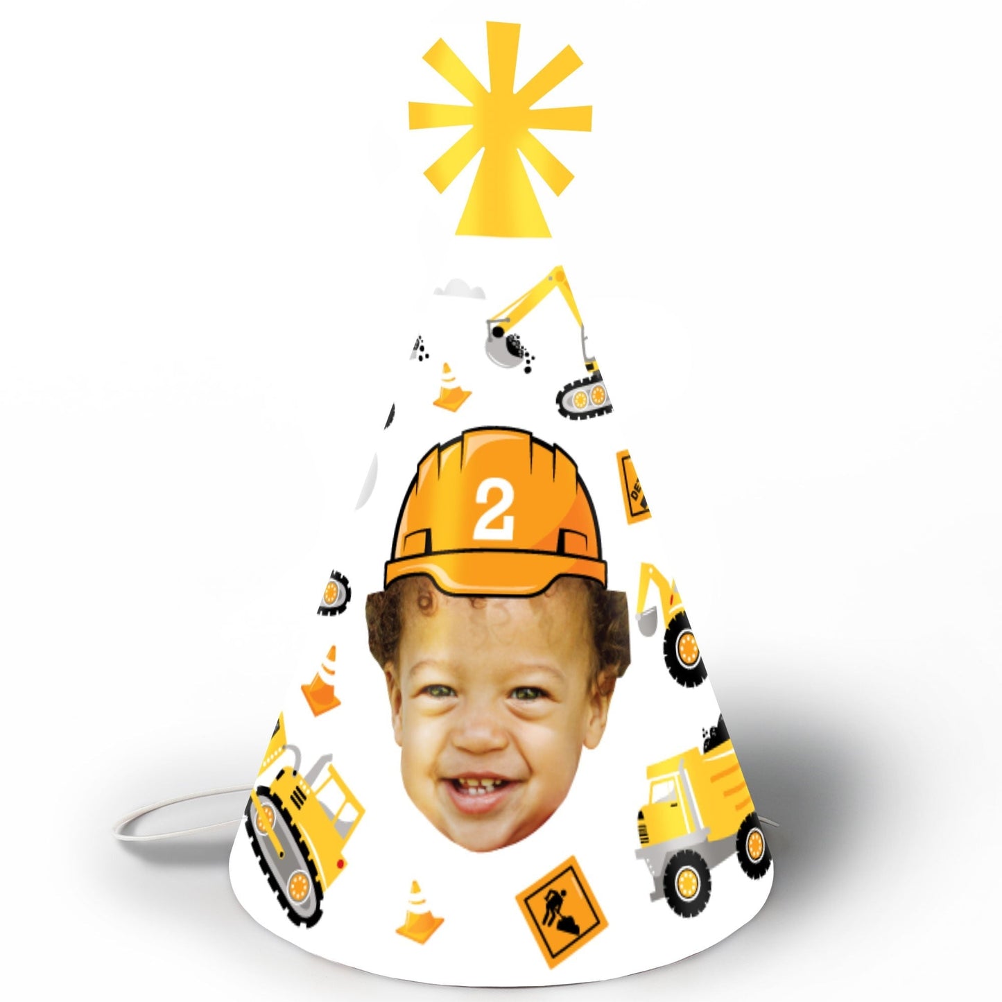 Custom Construction Birthday Cone Hat - 8 Ct