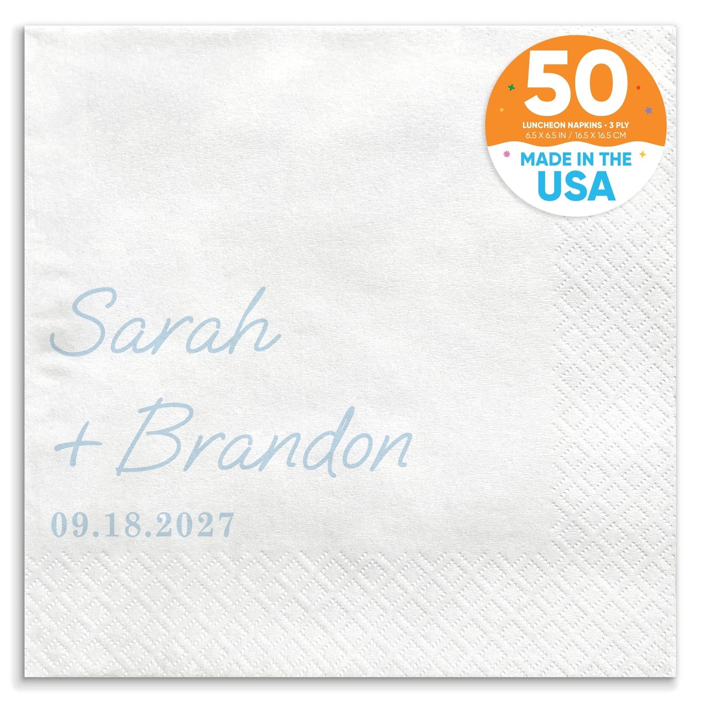 Custom Text - Dusty Blue Simple Wedding Script Napkins