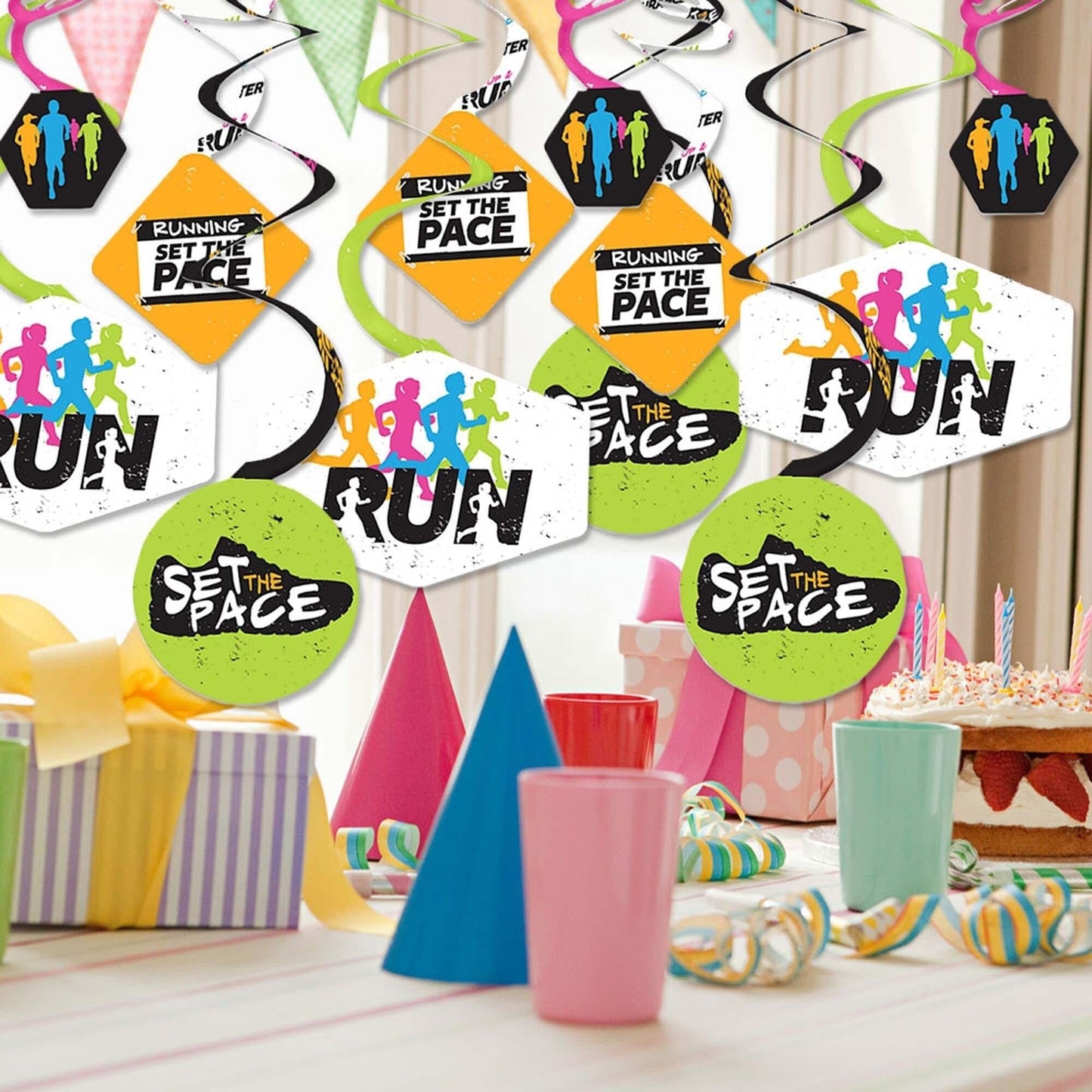 Set The Pace - Running - Track, Cross Country or Marathon Party Hanging Decor - Party Decoration Swirls - Set of 40