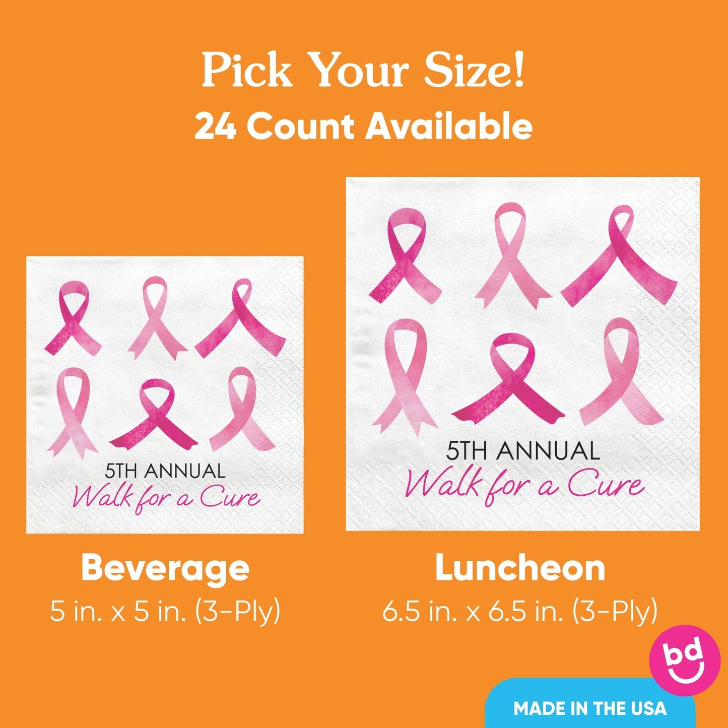 Custom Text - Breast Cancer Awareness Napkins - 24 Ct