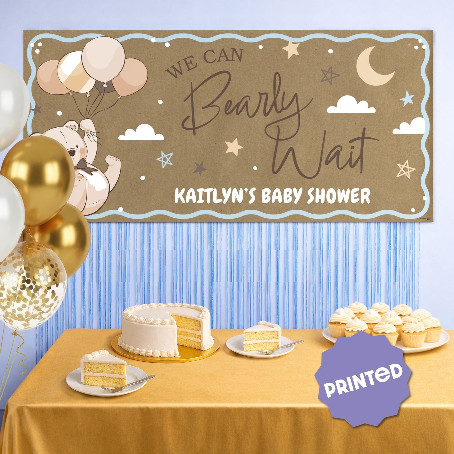 Custom Text We Can Bearly Wait Kraft Banner