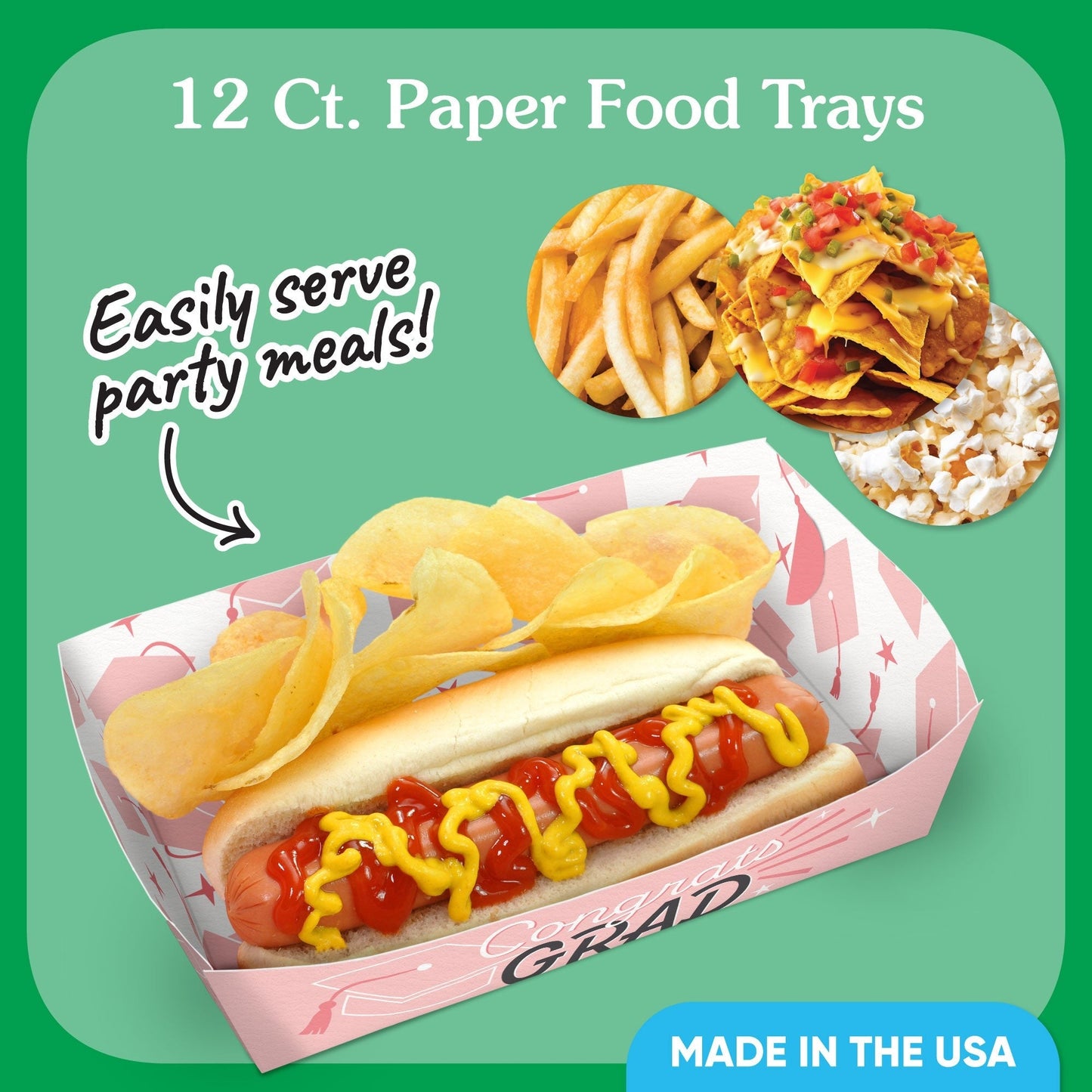 Pink Graduation Paper Food Trays