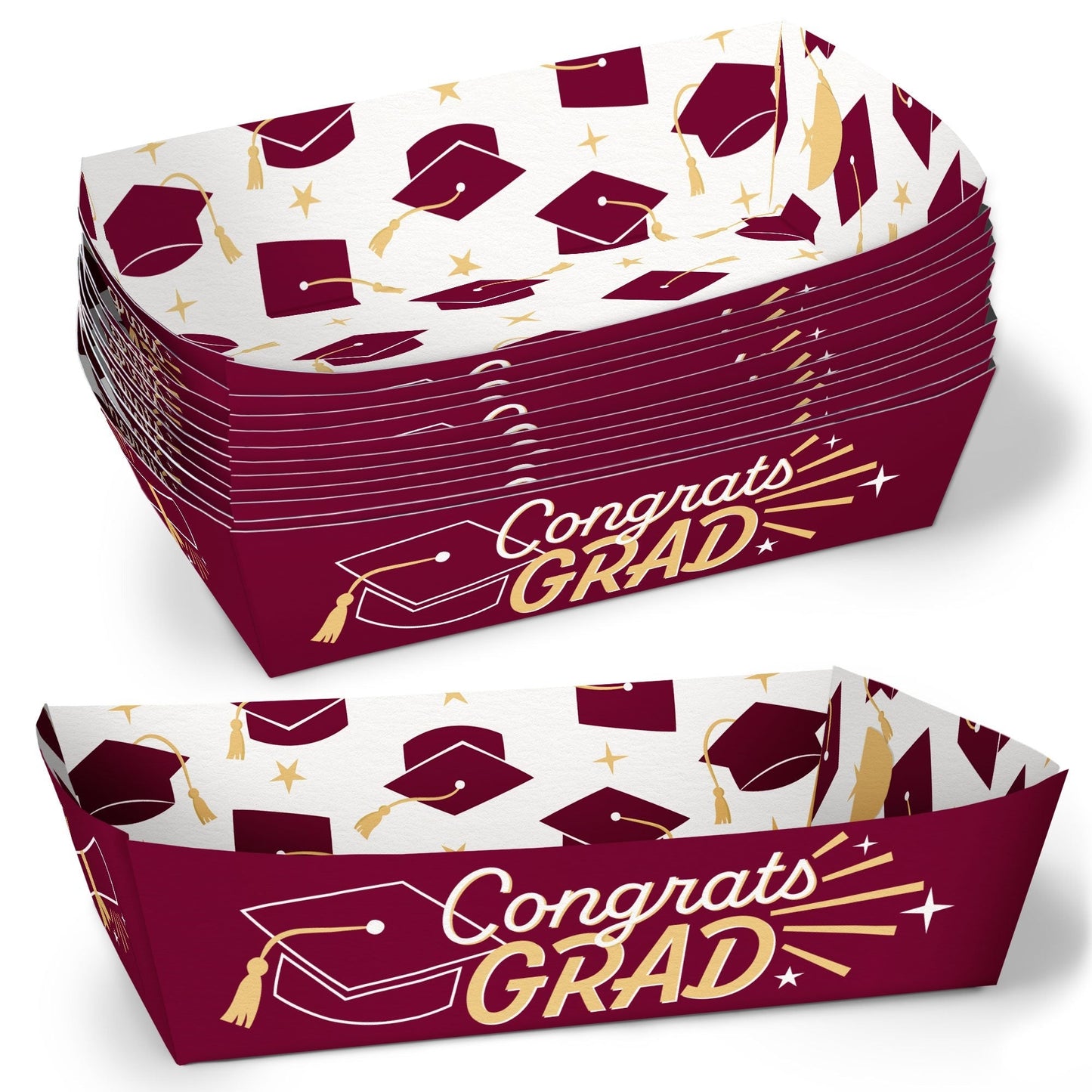 Maroon Graduation Paper Food Trays