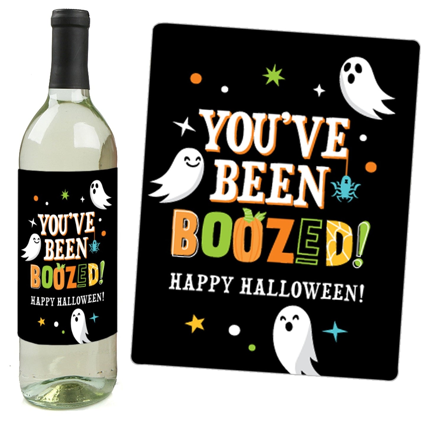 You've Been Boozed - Ghost Halloween Party Decorations for Women and Men - Wine Bottle Label Stickers - Set of 4