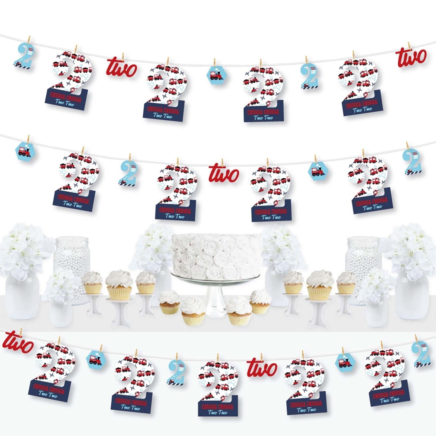 2nd Birthday Railroad Party Crossing - Chugga Chugga Two Two - Steam Train Second Birthday Party DIY Decorations - Clothespin Garland Banner - 44 Pieces