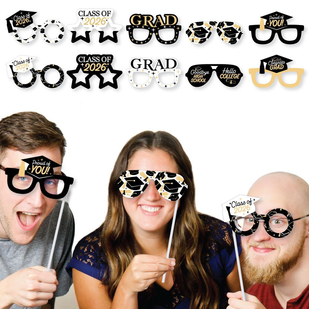 Goodbye High School, Hello College Glasses - Paper Card Stock 2026 Graduation Party Photo Booth Props Kit - 10 Count