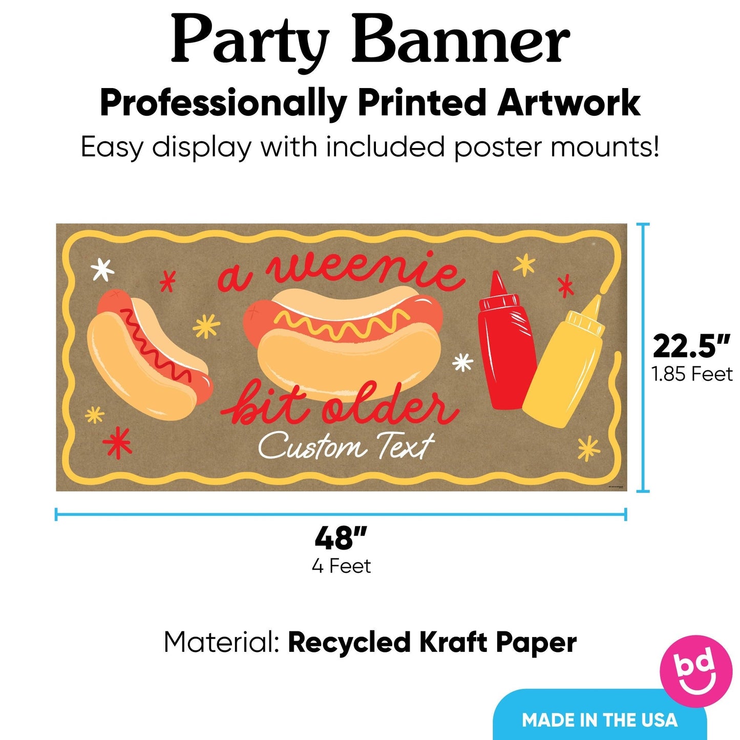 Custom Text Hot Dog Kraft Banner
