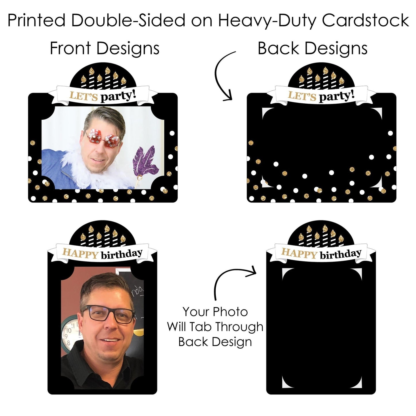 Adult Happy Birthday - Gold - Birthday Party Picture Centerpiece Sticks - Photo Table Toppers - 15 Pieces